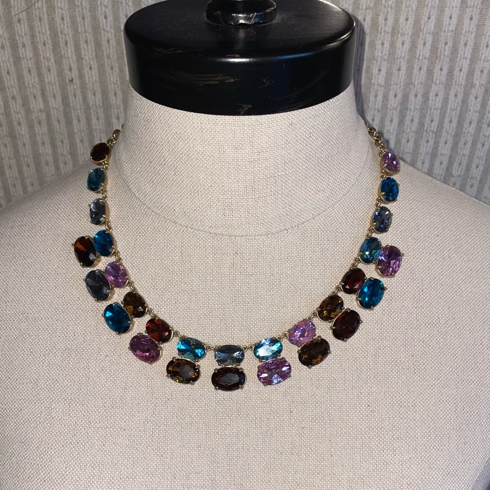 J Crew Double Row Multi Colored Crystal Necklace